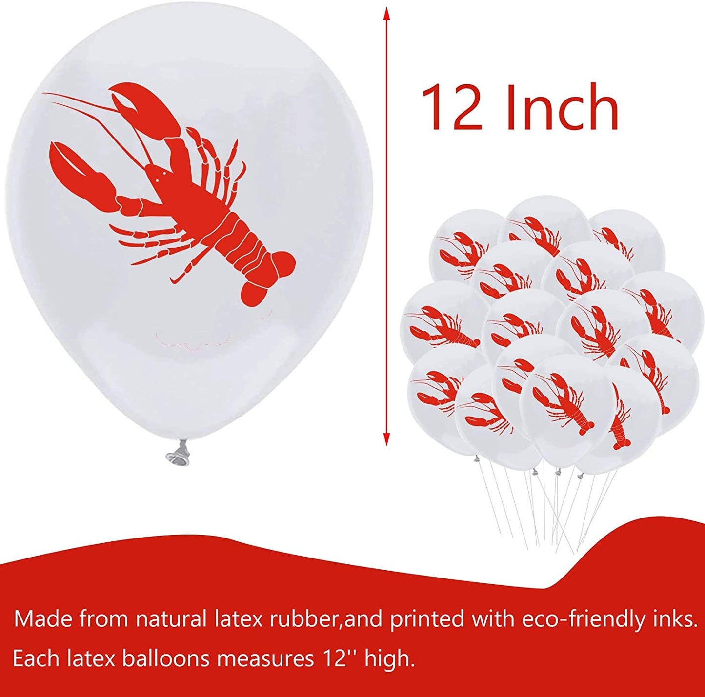 Crawfish Red White Latex(SET OF 10!) 12" Printed Balloons Lobster Seafood Boil Party New Orleans Cajun Birthday Helium Latex