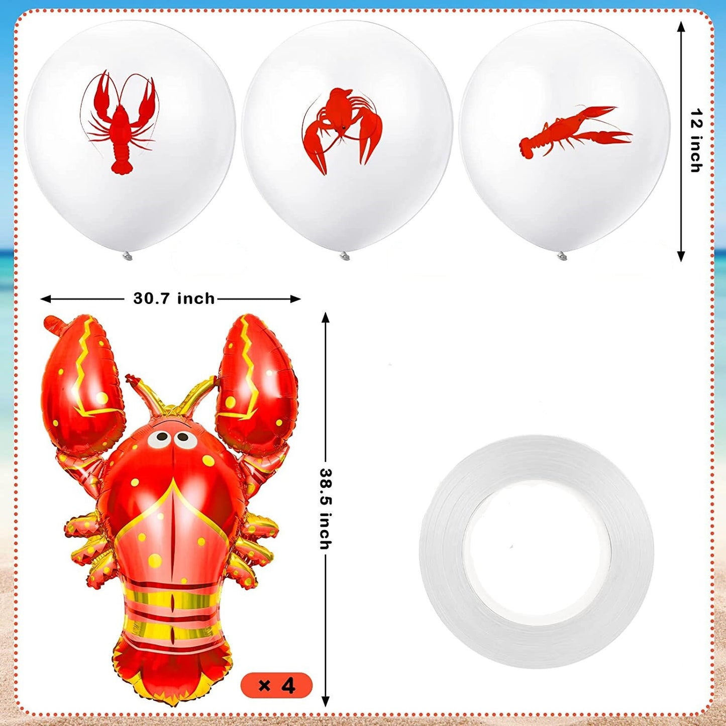 Crawfish Red JUMBO FOIL 3.5 Ft by 2.5 Ft Balloons Lobster Seafood Boil Party New Orleans Cajun Birthday
