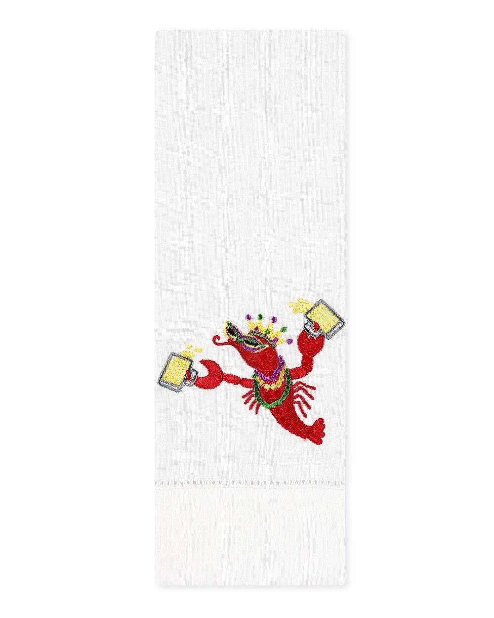 Crawfish Decorative Guest Towel embroidered with a Mardi Gras Beer Drinking crawfish, decorative cotton Bathroom Restroom