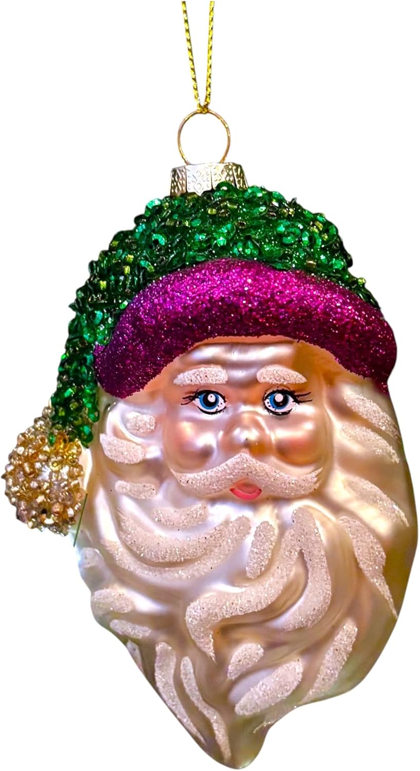 Glass Santa Christmas Mardi Gras Santa Head Christmas Tree Ornament Holiday Figurine ornament