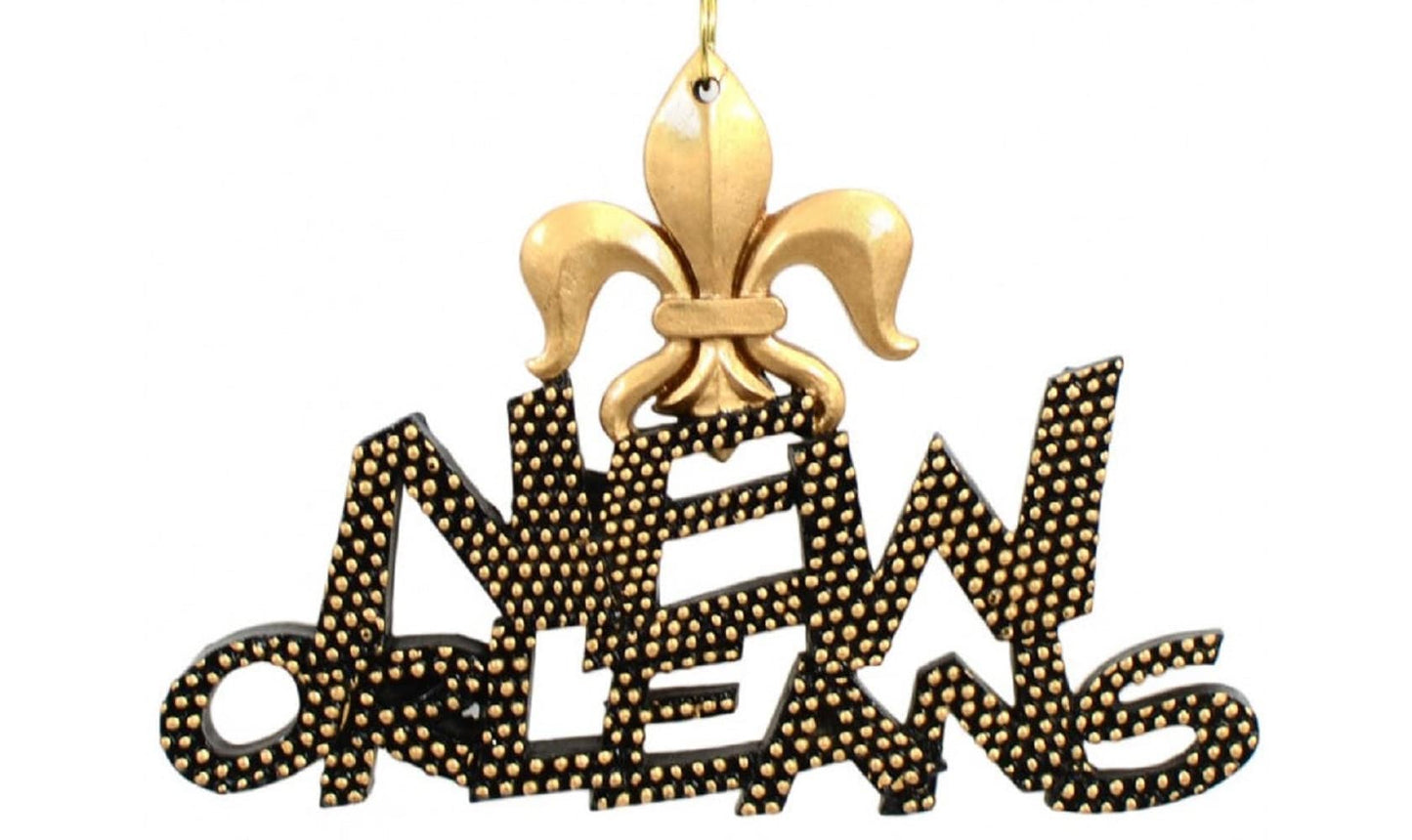 Black & Gold Fleur De Lis New Orleans Holiday Christmas Tree Ornament Saints Bayou Fan Mardi Gras Carnival