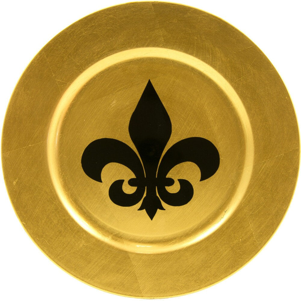 Gold leaf lacquer charger black fleur De Lis Mardi Gras Christmas New Orleans Saints dinner party!