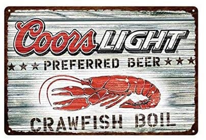 Coors Light Beer Red Crawfish Boil Seafood tin/metal iron Door Hanger Decor Decoration Party Garage or Club 12" X 8"