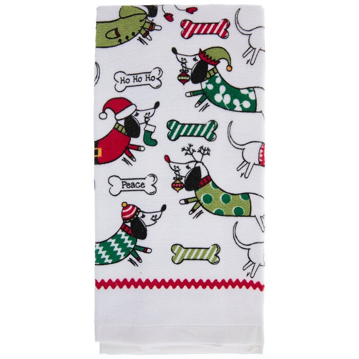 Christmas Christmas Santa Dog Reindeer Dogs & Bones Kitchen Towel 15x25 Dishcloths Tea