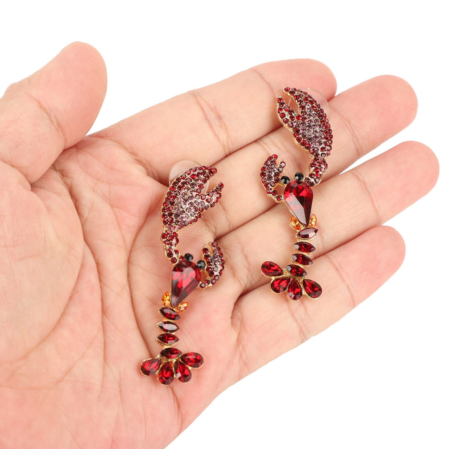 Crawfish Crystal Rhinestone Earrings Dangle Stud Ornament Gift Mardi Gras Lobster Crayfish Pierced
