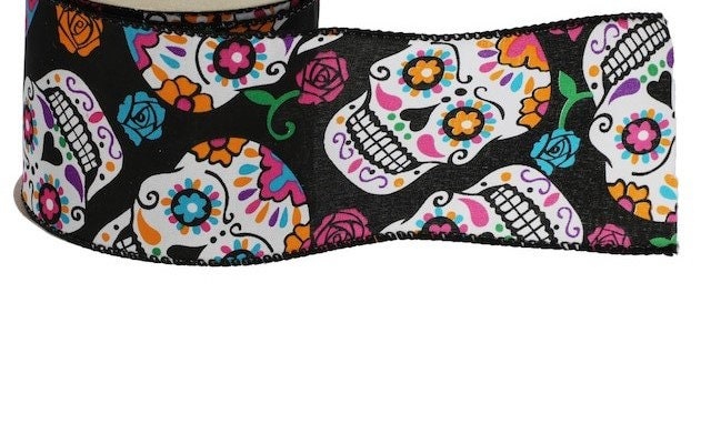 Day of the Dead 9-ft. wire-Edged Halloween Ribbon Bow Decoration Decor