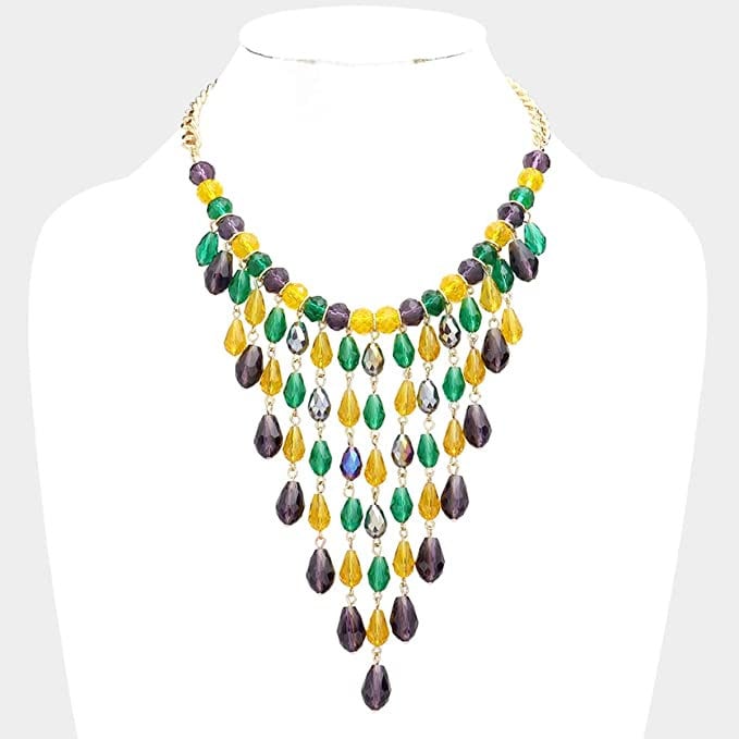 Multi-layered Teardrop Beads Necklace Crystal Bead Cluster Collar Mardi Gras Carnival Parade Necklace Jewelry Costume Ball Masquerade