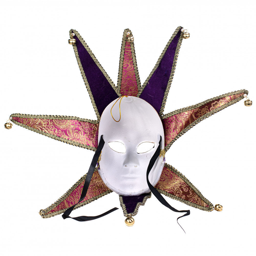 24" Music Venetian carnival Mask Horns Mardi Gras New Orleans Lion Gold purple jazzJewel Glitter Full Face Jester Mask bells NOLA PARADE