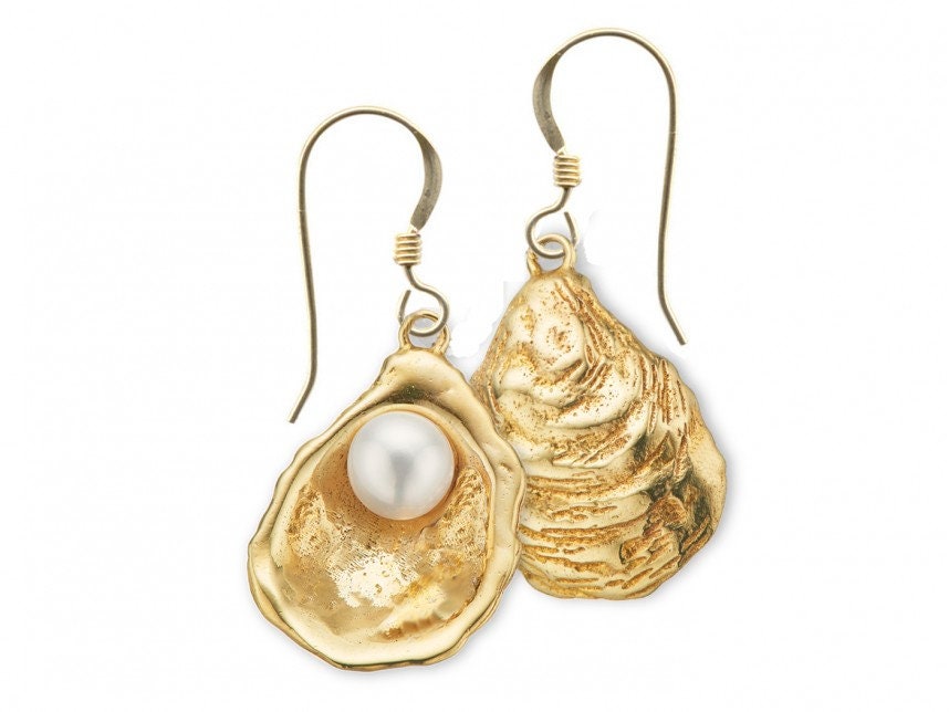 Gold Oyster Pearl Hook Earrings Crawfish seafood boil Gift Mardi Gras Lobster Crayfish Pierced