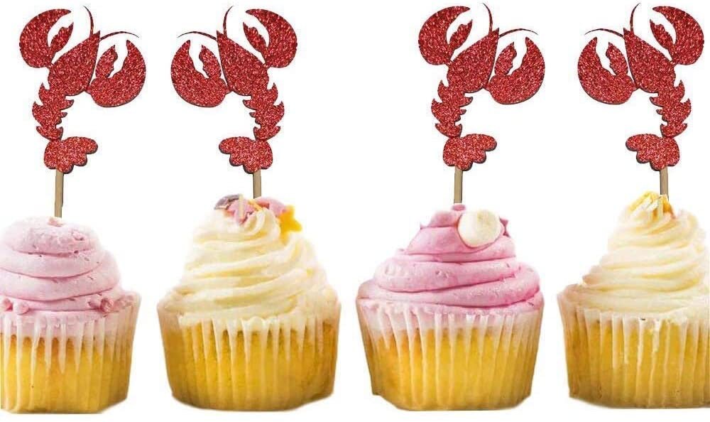 Crawfish Lobster Cupcake Toppers, Crawfish  She Found Her Lobster Glitter Cupcakes Boil Crayfish Seafood Mardi Gras Party