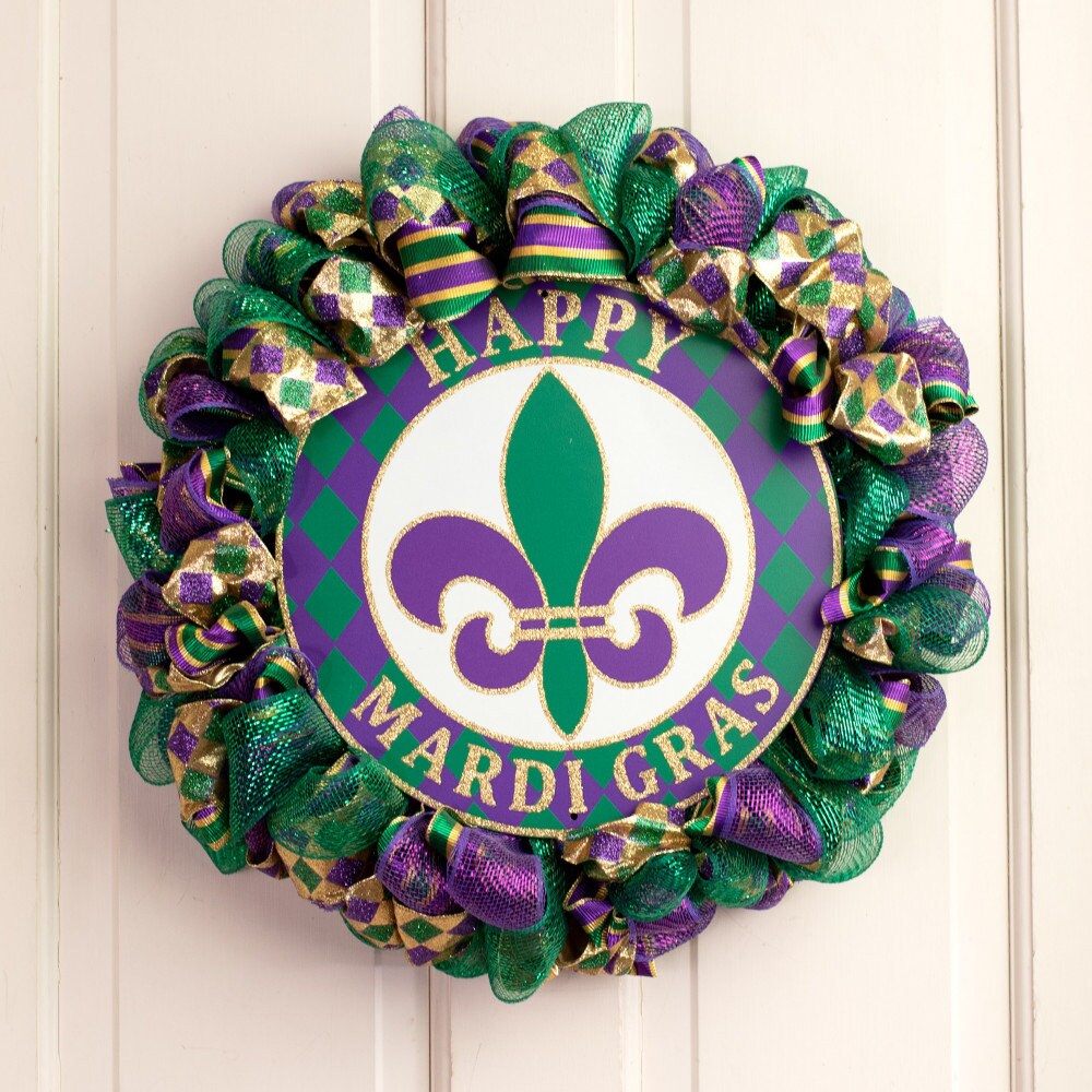 8.5" Round Waterproof Sign: Happy Mardi Gras ONLY Decorations Decor Wreath