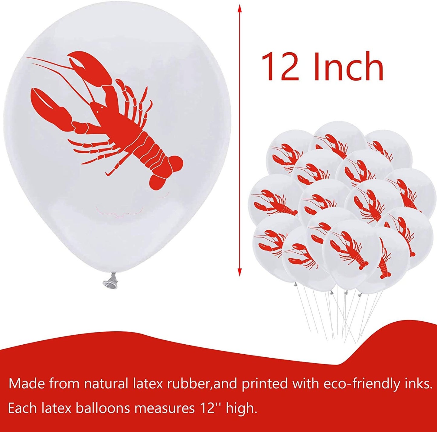 Crawfish Red White Latex(SET OF 10!) 12"  Printed  Balloons Lobster Seafood Boil Party New Orleans Cajun Birthday Helium Latex