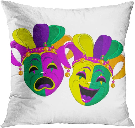 Mardi Gras Pillow Cover Decorations Comedy Tragedy Beads Throw Pillows Decorative