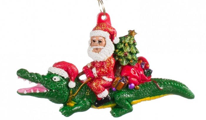 Alligator Crocodile Gator Bayou Santa Claus Christmas Tree Holiday Ornament Louisiana Cajun Creole Party FREE Gold Gift Pouch