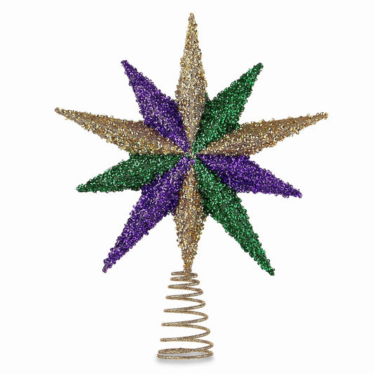 Mardi Gras 12 in Glitter Star Tree Topper Christmas Holiday  beads Carnival decorations New Orleans ornament