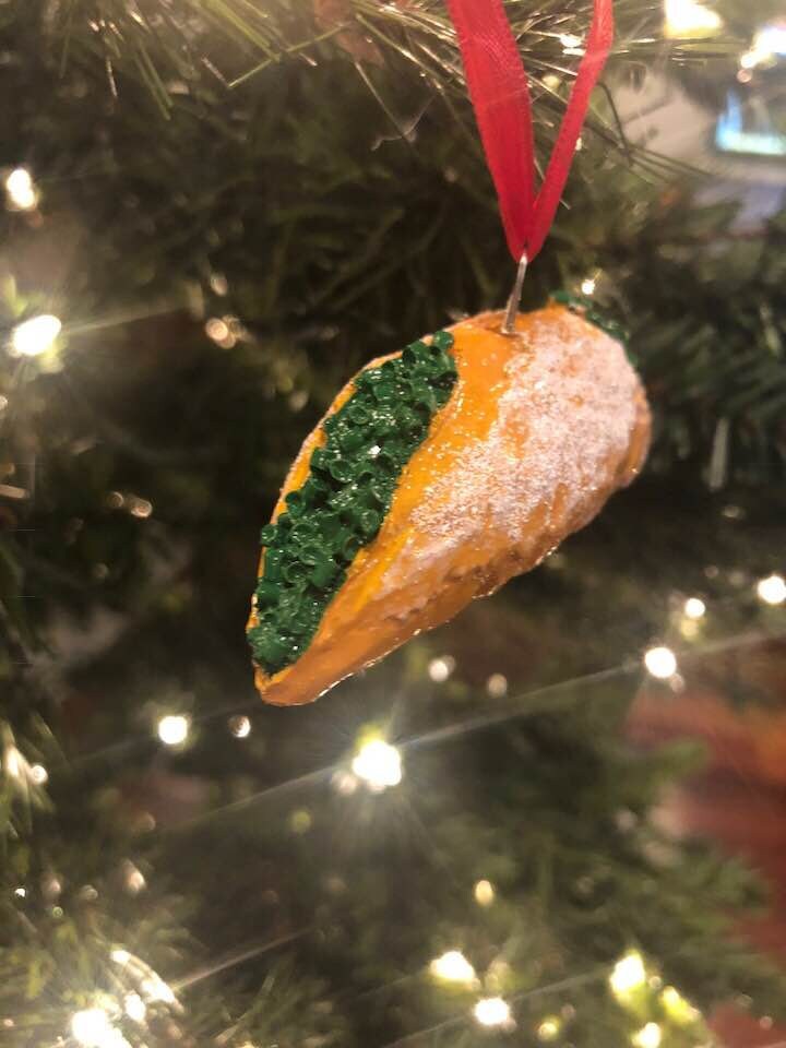 Famous New Orleans Cannoli Christmas Mardi Gras Tree Ornament Siciliana Sicily Pastry Italian Ice Cream Parlor Carrollton French Quarter