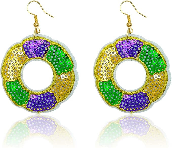 KING CAKE Mardi Gras EARRINGS New Orleans Masquerade Ball Parade French Quarter Fat Tuesday Party