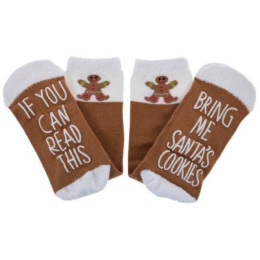 Gingerbread Brown & White Icing Bring Me Cookies Socks fuzzy women's Christmas Santa