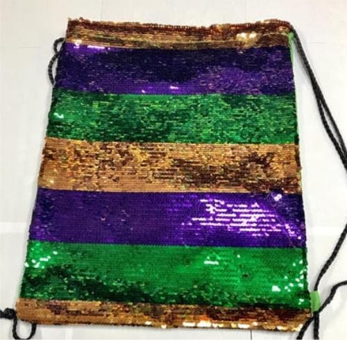 Mardi Gras Sequined Drawstring Back Pack Parade purse