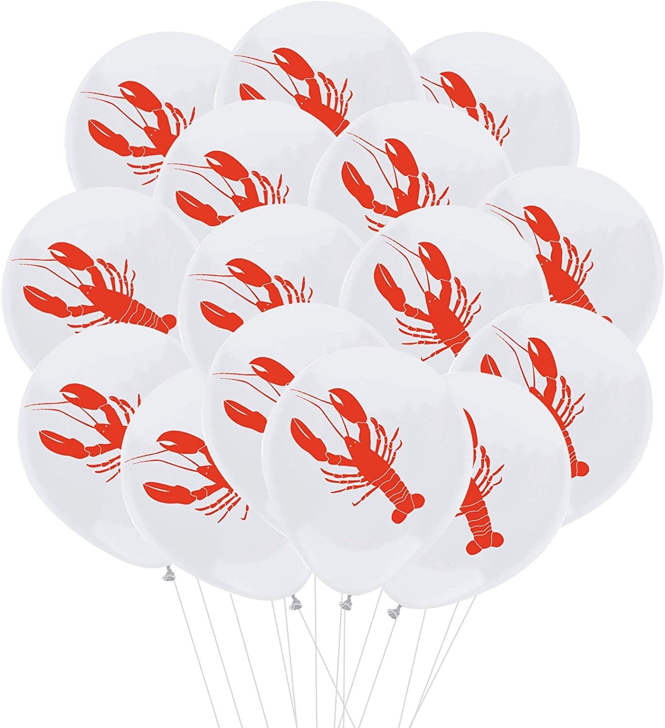 Crawfish Red White Latex(SET OF 10!) 12"  Printed  Balloons Lobster Seafood Boil Party New Orleans Cajun Birthday Helium Latex