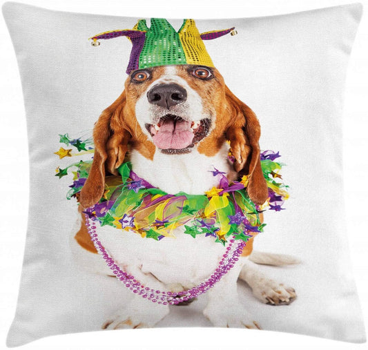 Mardi Gras Pillow Cover Mardi Gras Throw Pillow Cover  Basset Hound Dog Jester Hat  Fleur De lis  Throw Pillows Decorative Fat Tuesday