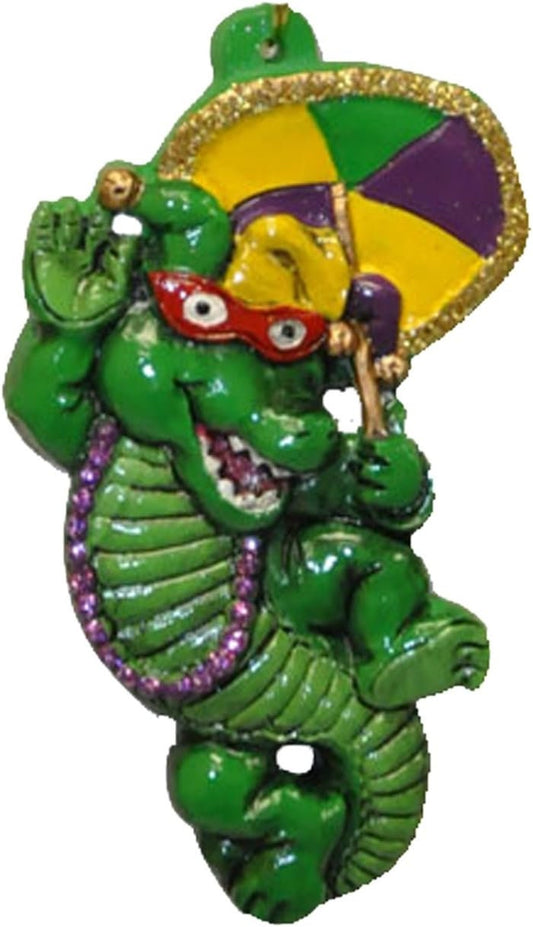 Gator Mardi Gras ORNAMENT Second Line Umbrella dancing mask beads Carnival New Orleans Alligator fleur de lis Christmas Tree Holiday