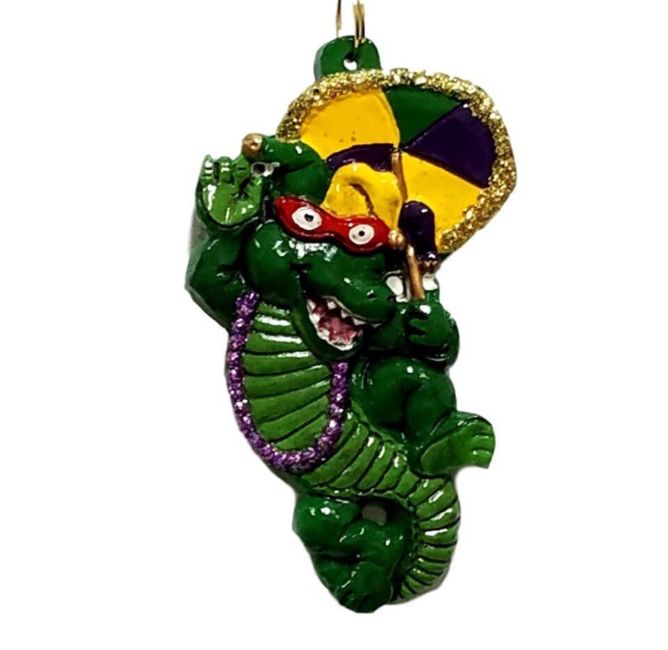 Alligator Mardi Gras Umbrella Crocodile Gator Bayou Santa Claus Christmas Tree Holiday Ornament Louisiana Cajun Creole