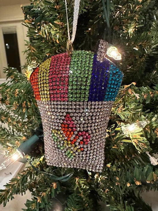 Snowball Fleur De lis Ornament Christmas Mardi Gras Snow Cone Shaved Ice Tree New Orleans rhinestone