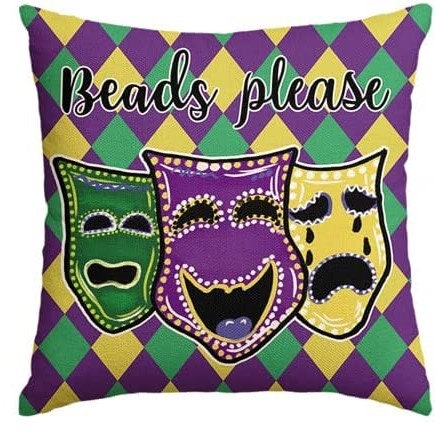 Mardi Gras Pillow Cover comedy Tragedy Harlequin Fleur De lis  for Home Decorations Beads Fleur De Lis Throw Pillows Decorative Fat Tuesday