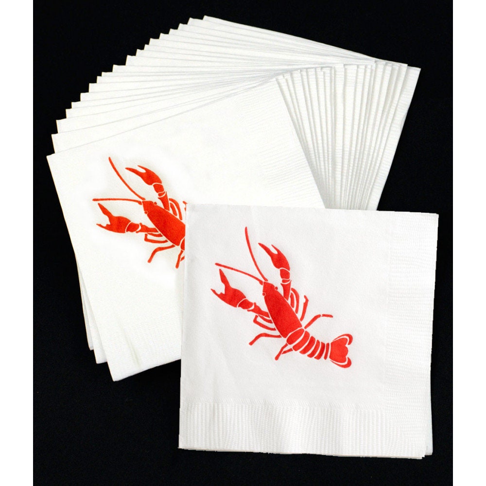 Crawfish Beer Beverage Napkins (20) Seafood Boil Party Red Lobster crab Creole Cajun Cocktail