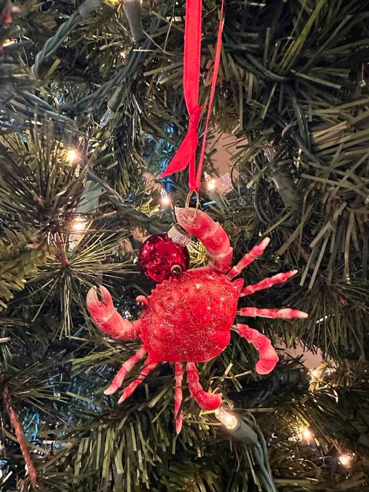 Blue Crab Bayou red Santa Claus Christmas Tree Holiday Ornament Louisiana Cajun Creole Party New Orleans FREE Gold Gift Pouch Claws