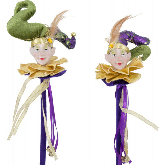 Mardi Gras Jester On A Stick Holiday Tree Wreath Ornament (Set of 2)