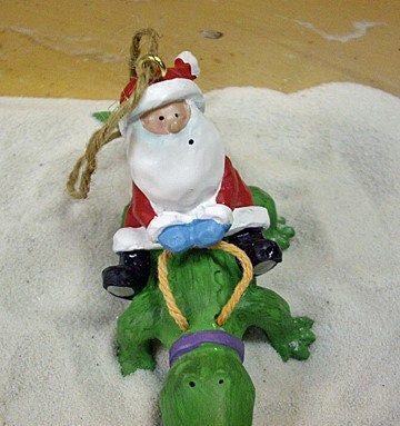 Alligator Crocodile Bayou Santa Claus Christmas Tree Holiday Ornament Louisiana Cajun Creole Party FREE Gold Gift Pouch