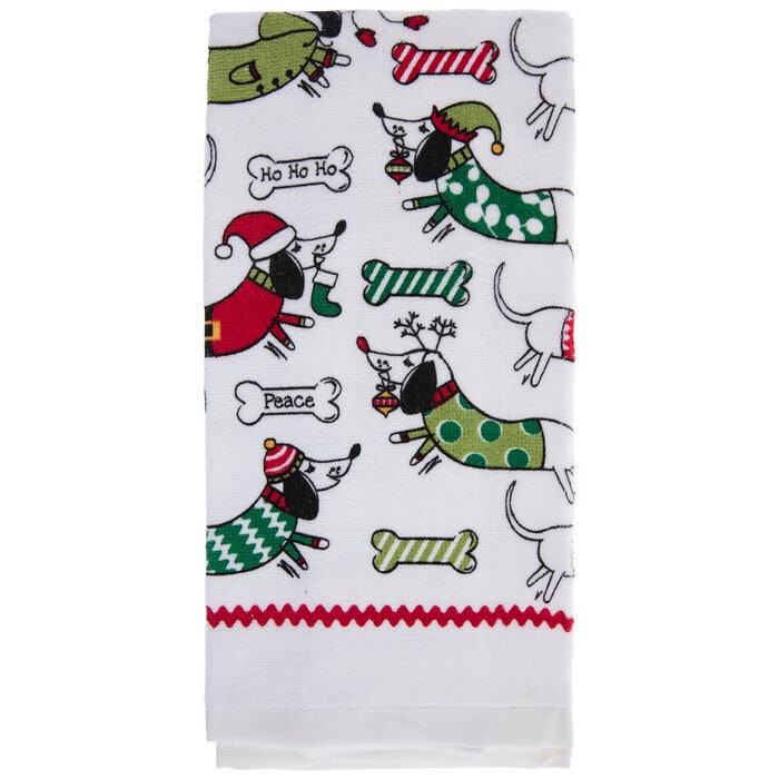 Christmas Christmas Santa Dog Reindeer Dogs & Bones Kitchen Towel 15x25  Dishcloths Tea