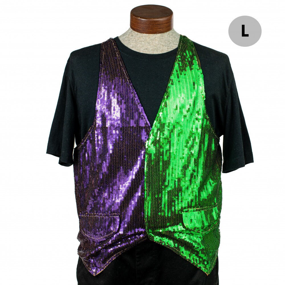 Mardi Gras Sequin Party Vest: Large Parade Wear Purple green qold