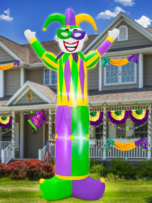 8 Feet Large Mardi Gras Inflatable Outdoor Decorations Blow Up Jester Mardi Gras Yard Lawn Garden Carnivals Party Decorations