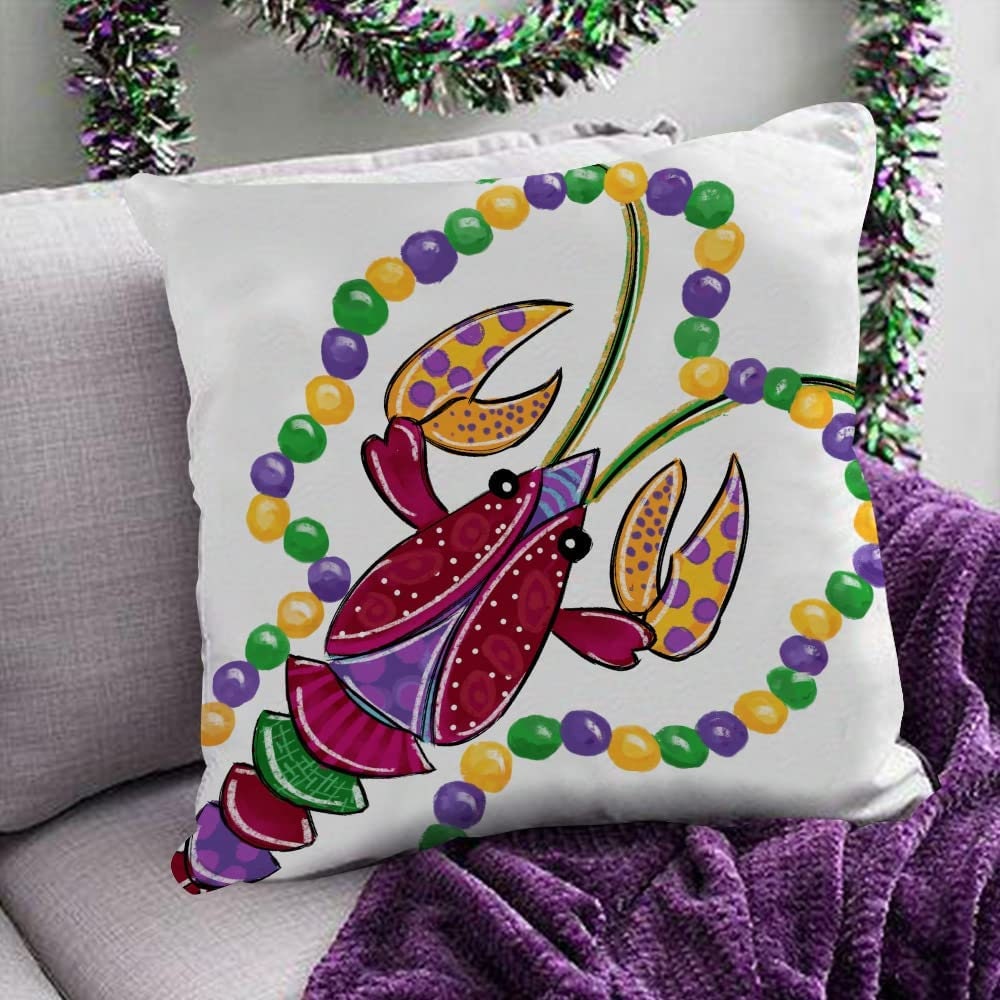 Mardi Gras  crawfish seafood boil fleur de lis King Cake pillow cover case Decorations Decor  NEW ORLEANS