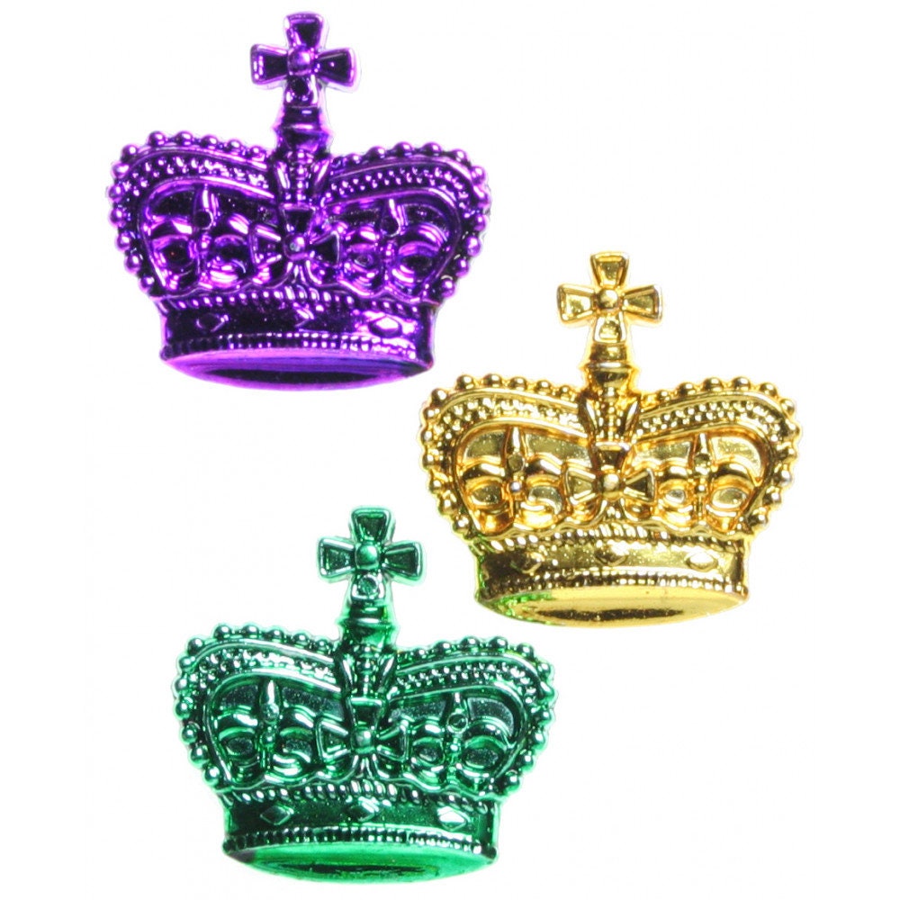 Set of (12) 1.75" Metallic Crown Decorations Purple Green Gold Mardi Gras Holiday New Orleans