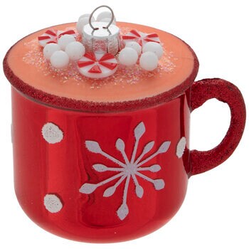 Red Mug Of Hot Chocolate Ornament Peppermints CAFE AU LAIT Glass Coffee Christmas Holiday  Ornament Beignets New Orleans