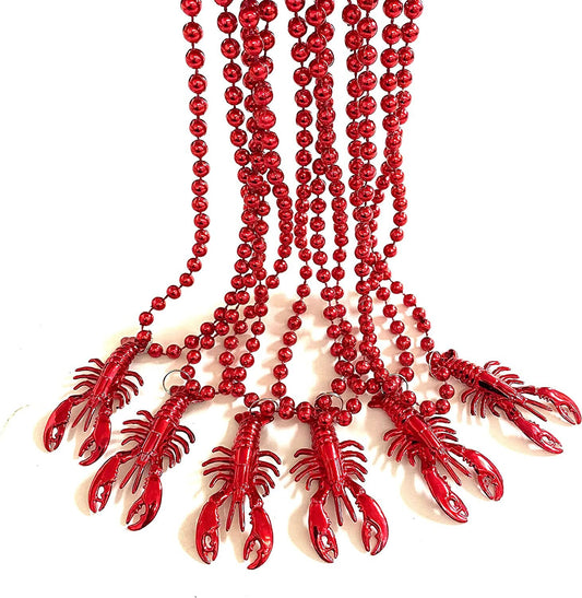 Metallic Red Seafood Boil Party crawfish Lobster 6 BEADS Mardi Gras Beads Necklaces Necklaces Lot