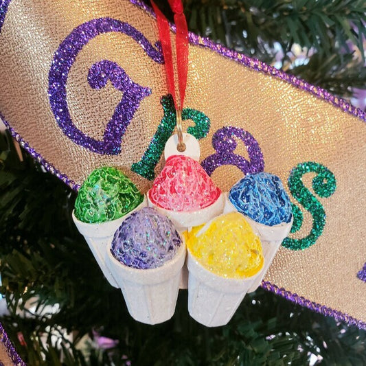 Snowball Fleur De lis Ornament Christmas Mardi Gras Snow Cone Shaved Ice Tree New Orleans rhinestone