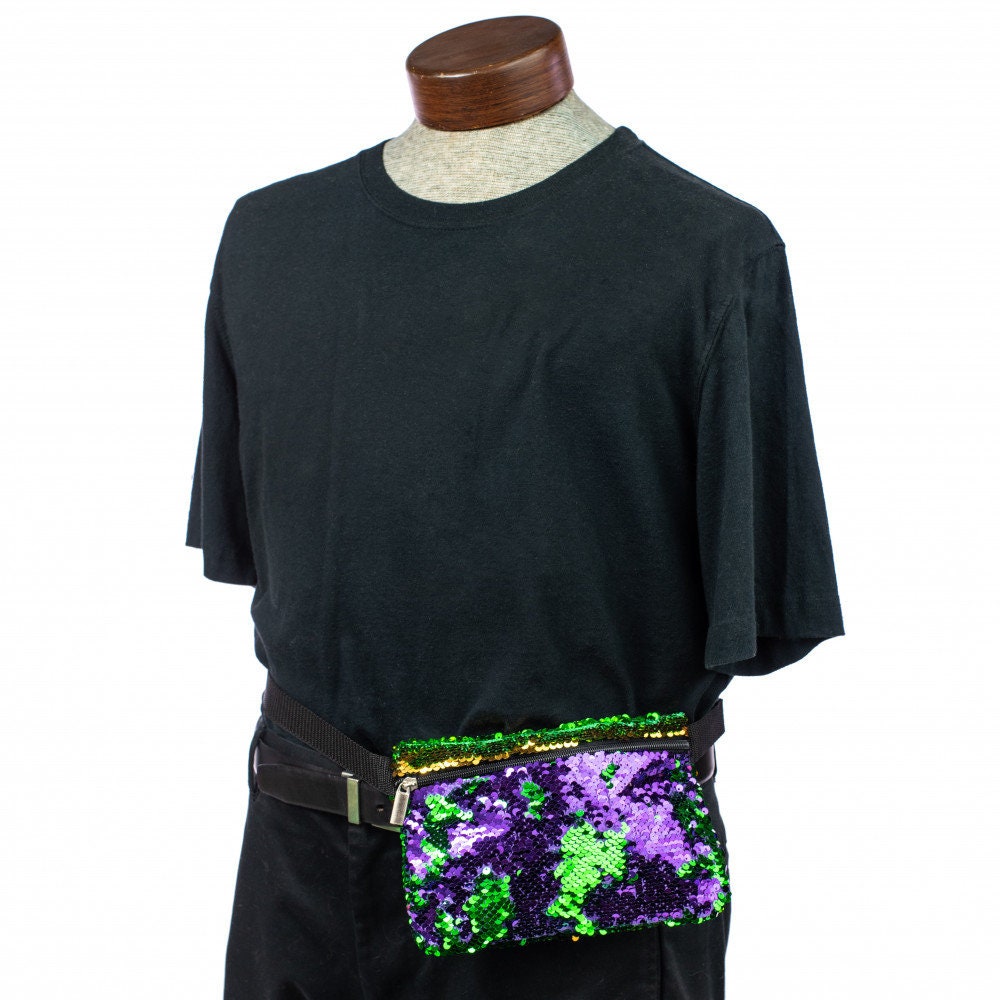 Mardi Gras Sequin Fanny Pack New Orleans NOLA Purple Green Gold Parade wear Purse