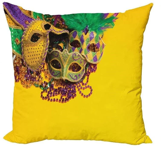 Mardi Gras Pillow Cover Venetian Purple Mask Cover HUGE 24" Home Decorations Beads Fleur De Lis  Throw Pillows Decorative Fat Tuesday