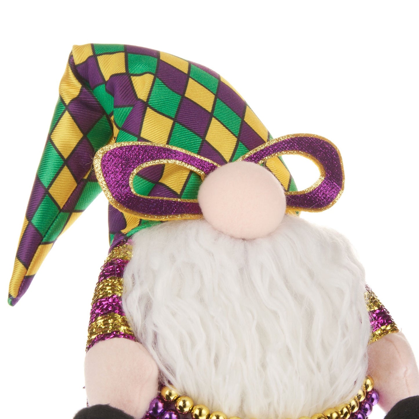 Mardi Gras Harlequin Plush Gnome Fleur De lis Glasses beads Purple Green Gold Mardi Gras Party Decoration Stuffed animal toy