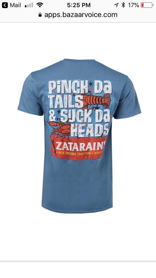 Zatarain's Men's Pinch Da Tails Suck da Heads MEDIUM Crawfish Lobster T-Shirt Crab Seafood Boil Party Cajun Creole New Orleans