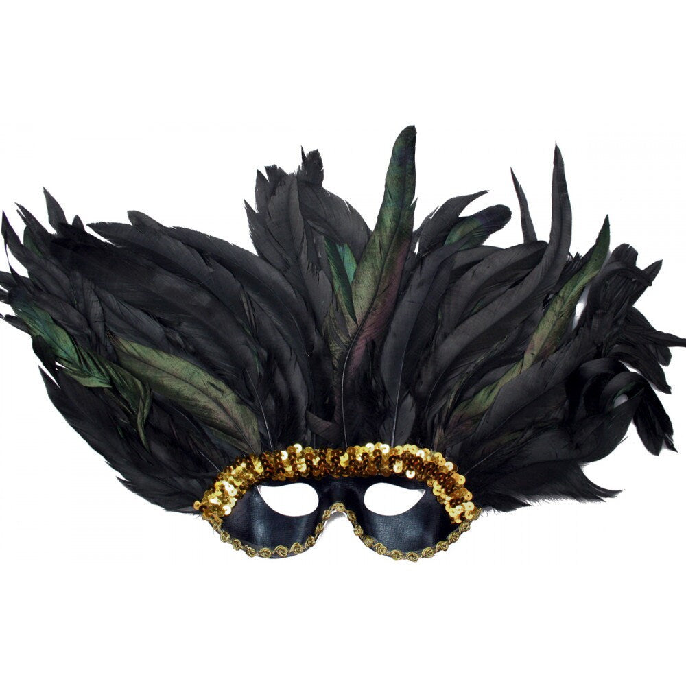 Black & Gold Sequin Band Feather Mask Feather New Orleans Carnival Mardi Gras Halloween Decoration Wreath Game Costume  party Outfit Saints