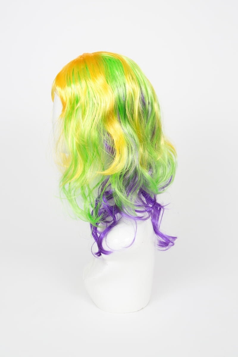 Mardi Gras Tri-Color Wig- Purple Green Yellow LONG Wig Women Girls Mardi Gras Carnival Party Costume New Orleans Bourbon St Parade