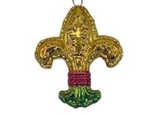 Set of (6) 2" INCH Fleur de Lis Purple Green Gold Mardi Gras Holiday Christmas Ornaments New Orleans