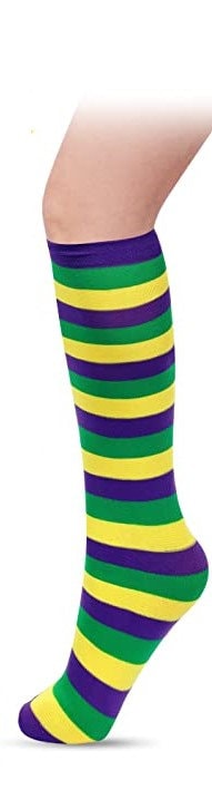 Socks Women Long Knee High Socks Knit Boot Stockings Mardi Gras Socks lady Winter Warm Purple green gold stripe Parade