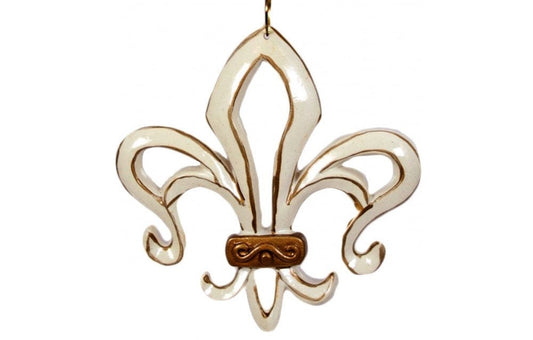 Fleur De Lis White gold Glitter Tree ornament Holiday Mardi Gras Mask Parade Gold Scroll  New Orleans